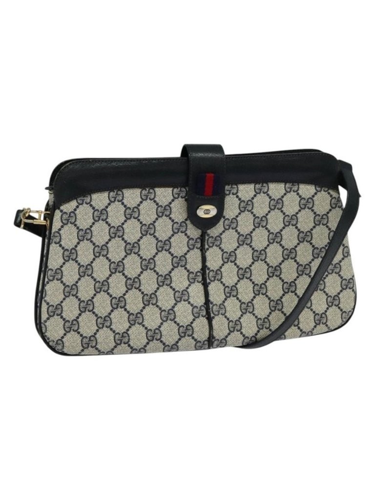 Authentic Gucci Gg Supreme Sherry Line Shoulder Bag Pvc Navy Gold 904 02 043